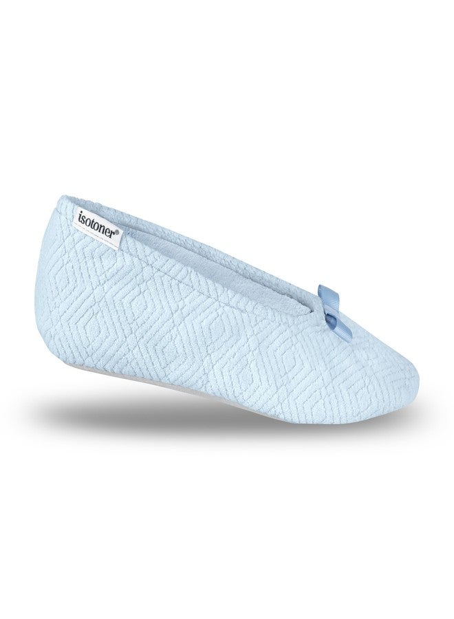 isotoner Women's Diamond Microterry Gemma Ballerina Slippers with Memory Foam Comfort and Genuine Suede Sole, Blue Fog Diamond, 5-6 - Image 5